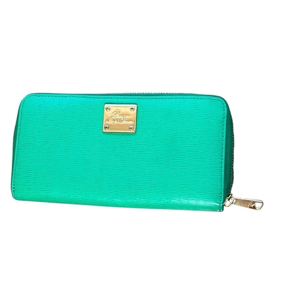 Ralph Lauren LRL Green Leather Zip-Around Women’s Wallet Sloane Continental Gold - Picture 1 of 11